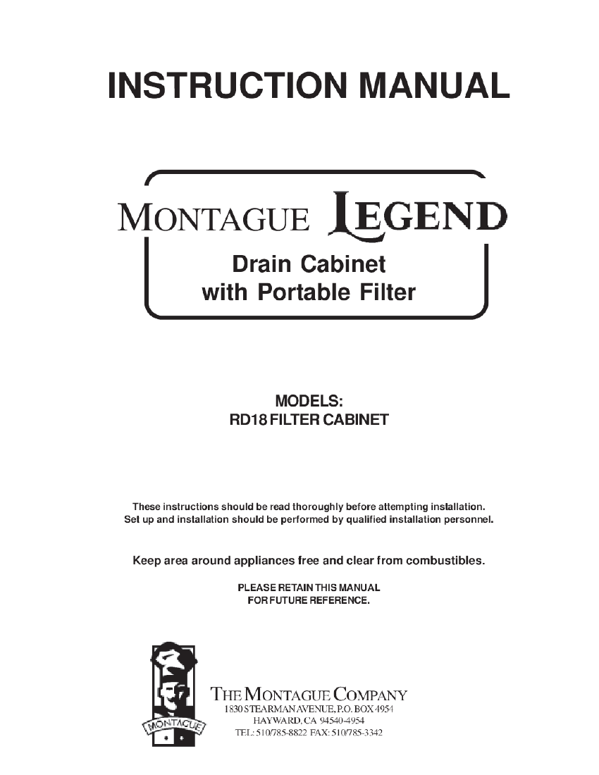 Filter Cabinet &mdash; Model RD18 &mdash; first page