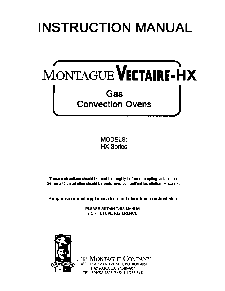 Montague Vectaire Gas Convection Ovens &mdash; HX-63 &mdash; first page