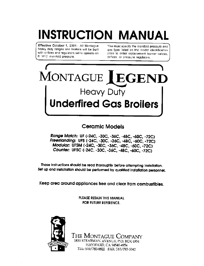 Underfired Ceramic Gas Broilers &mdash; UF, UFS, UFSM, UFSC &mdash; first page