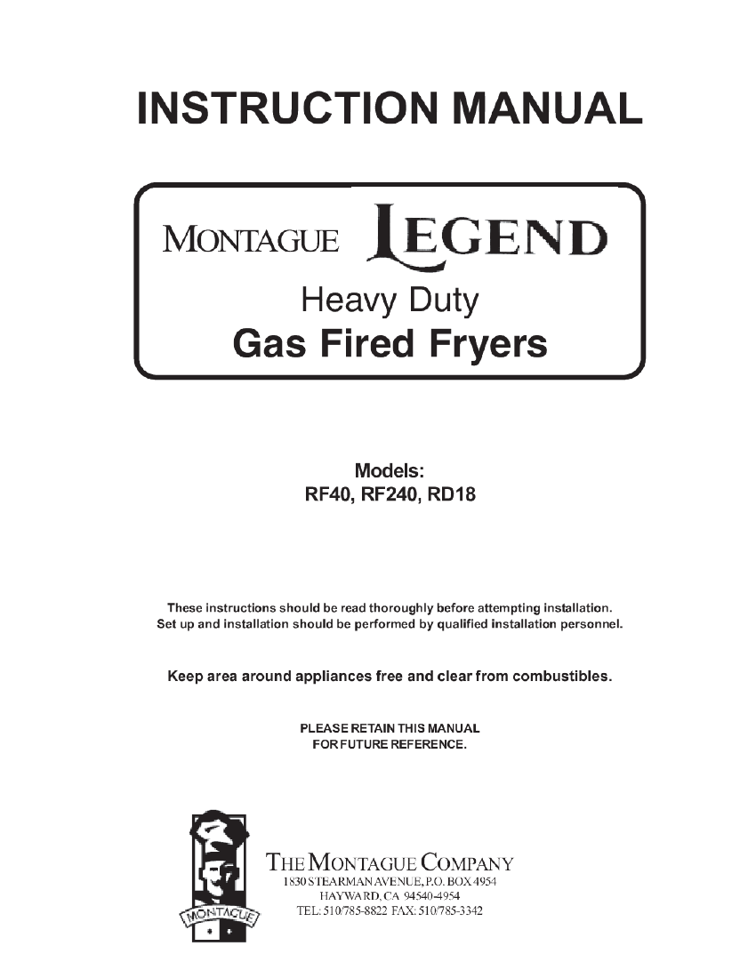 Gas Fryers &mdash; RF40, RF240, RD18 &mdash; first page