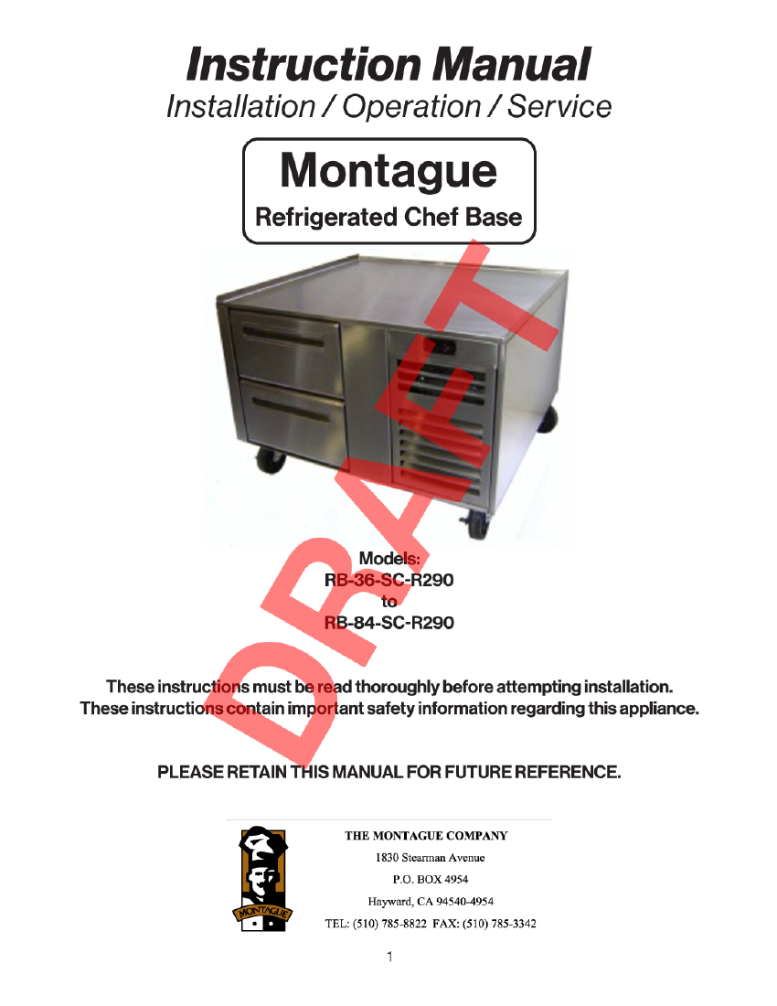 Medium Temp R290 Chef Bases &mdash; RB-36-SC to RB-84-SC &mdash; first page